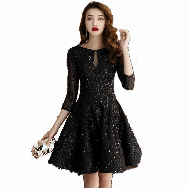 Женское вечернее платье Qipao черное облегающее с коротким разрезом размеры S-XXL 2019 |