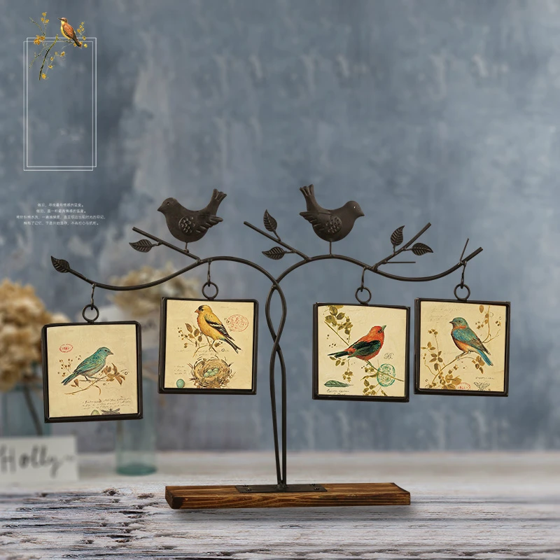 Ретро Художественная железная фоторамка квадрат птица свадебная фотография