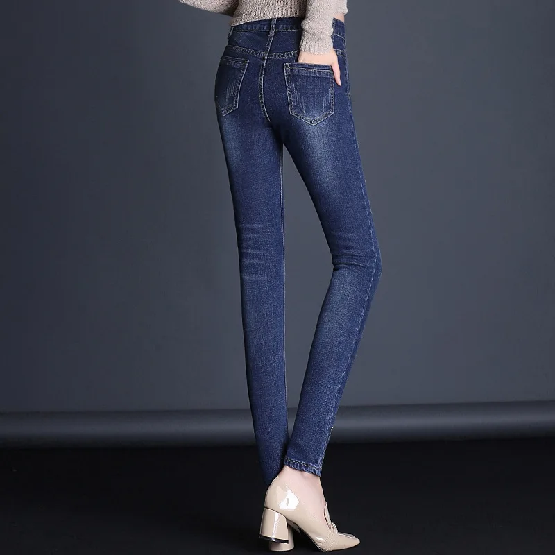 Модные женские джинсы с высокой талией Стрейчевые сексуальные джинсовые брюки