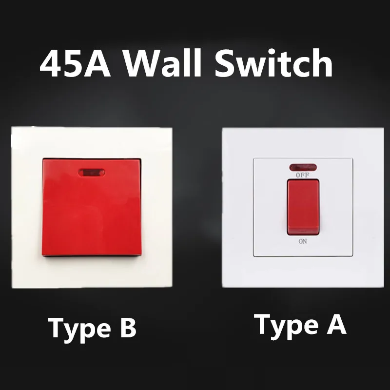 

45A Switch White 1 Gang Push Button Air Conditioning Cooker Wall Switch With Led Light