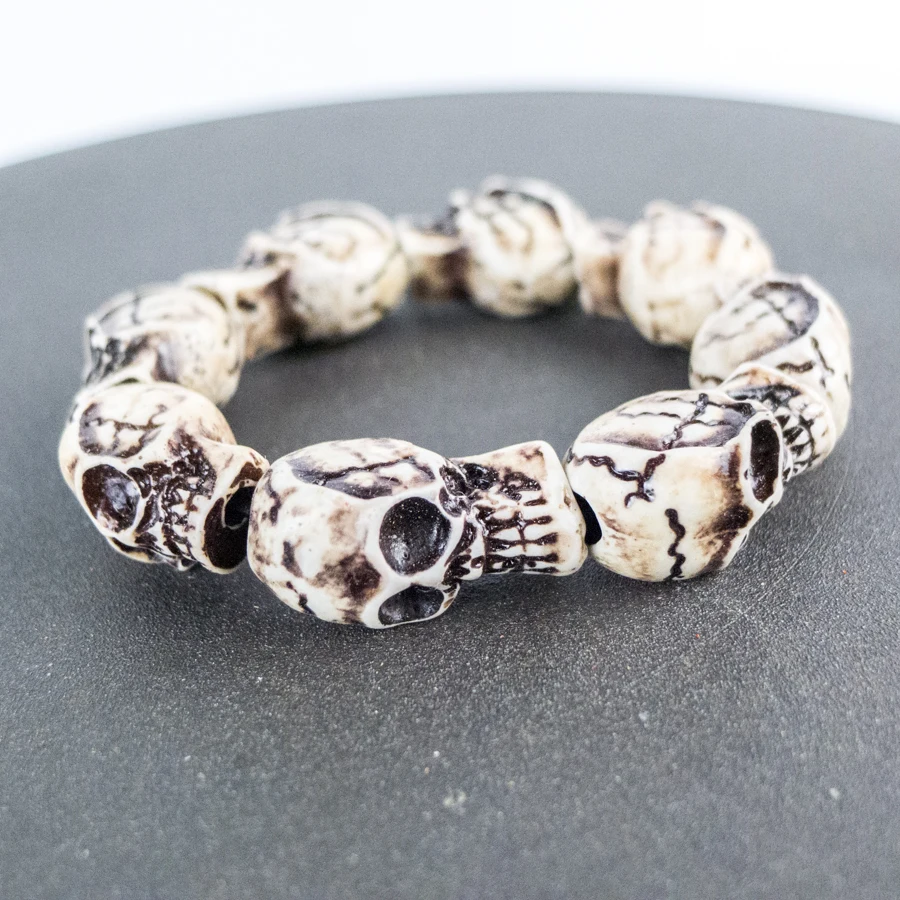 

Skull Carving Men's Bracelet limitation Yak Bone Material Bone Art Vintage Bracelets For Man #GZ403