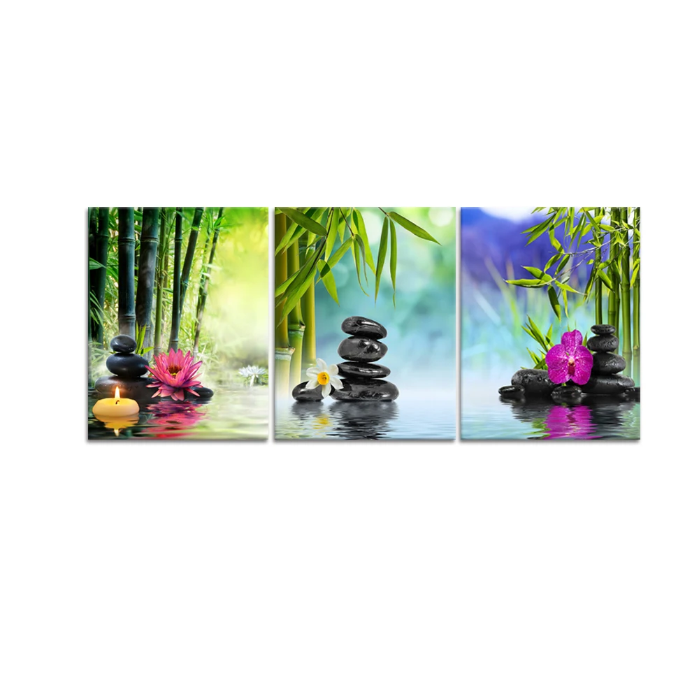 Zen картины спа камень зеленый бамбук розовый водяная Лилия и Франгипани