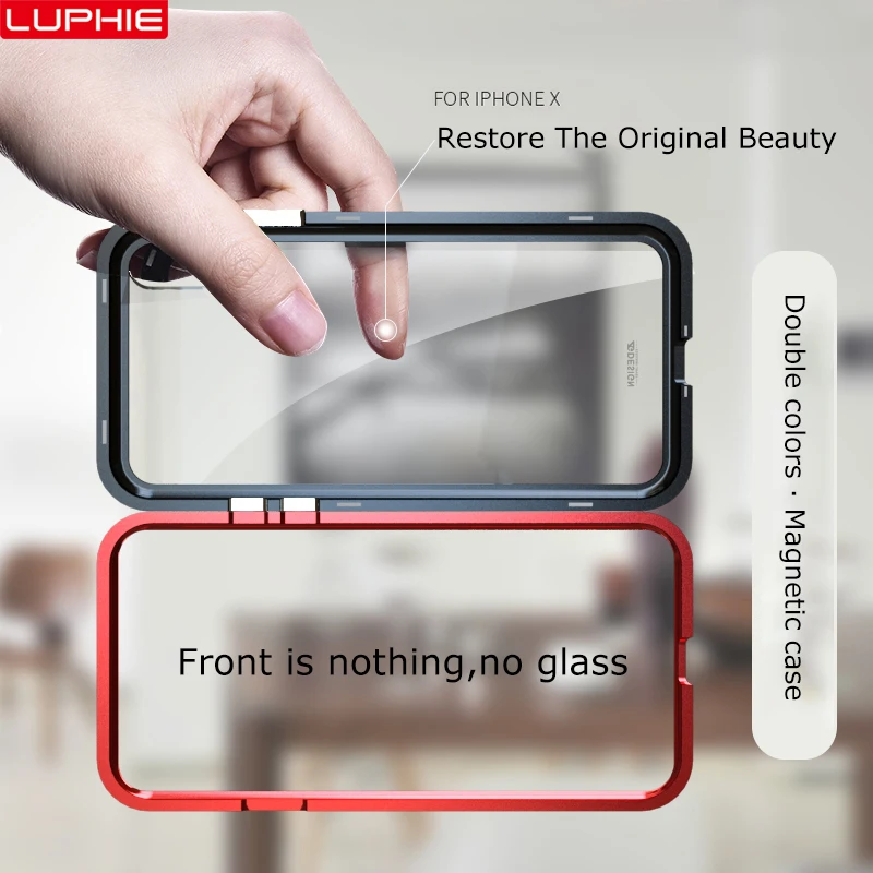 LUPHIE Контрастный ЦВЕТНОЙ Магнитный чехол для iPhone X XS Max прозрачная Задняя