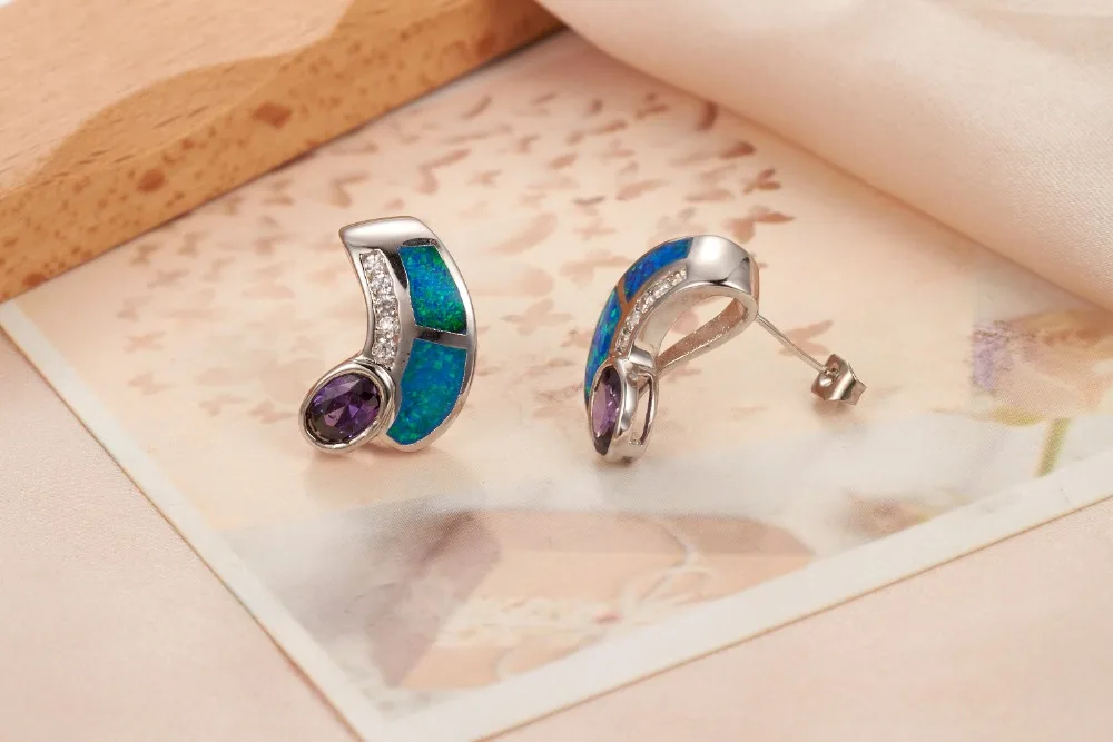 Новинка! Женские серьги из серебра 925 пробы с голубым огненным опалом и