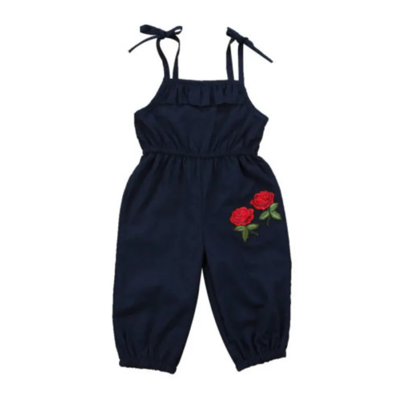 

1-6Y Toddler Baby Girls Strapless Cotton Ruffles Flower Embroidery Long Romper Kids Backless Jumpsuit Playsuit Outfit Clothes