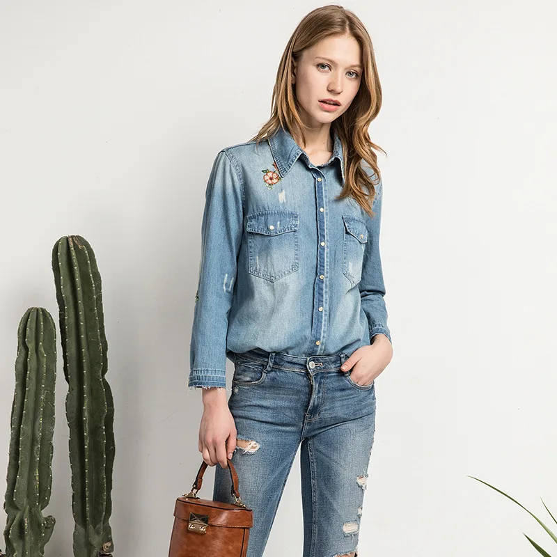 LGYH Brand Denim Shirt Female Long Sleeve Womens Blouse Classic Jeans 2017 Cotton Slim Tops Femme Clothing |