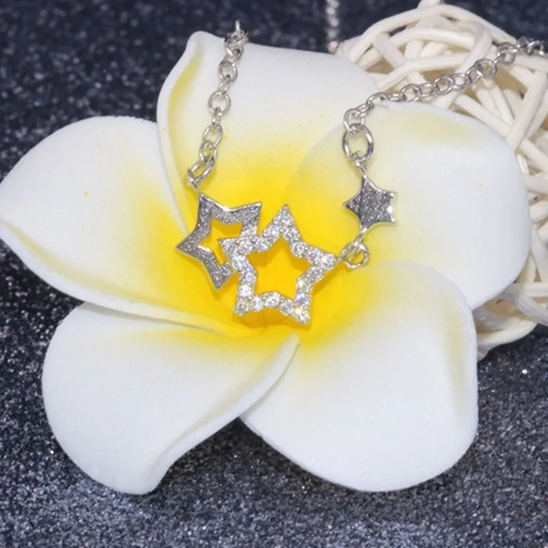 

OMHXZJ Wholesale European Fashion Woman Girl Party Wedding Gift Star AAA Zircon 18KT White Gold Pendant Necklace NA156