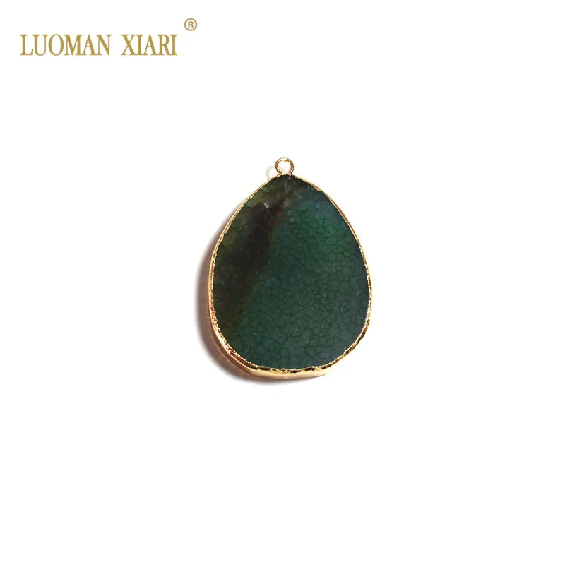 Оптовая продажа натуральный модный Агаты позолоченный зеленый цвет камень кулон