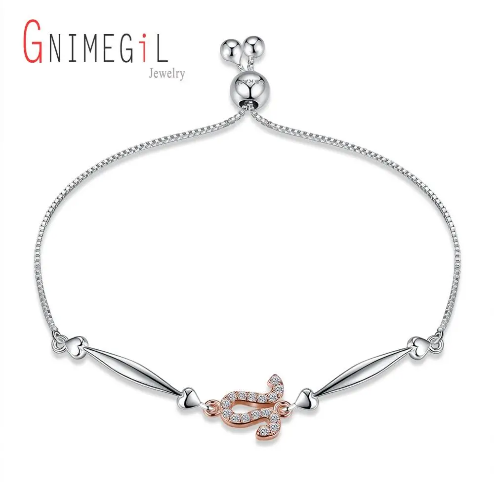 Модный браслет gnimegili 12 Созвездие Настоящее серебро 925 амулет с хрустальной бусиной браслет для женщин ювелирные изделия подарки - Окраска металла: Leo H074