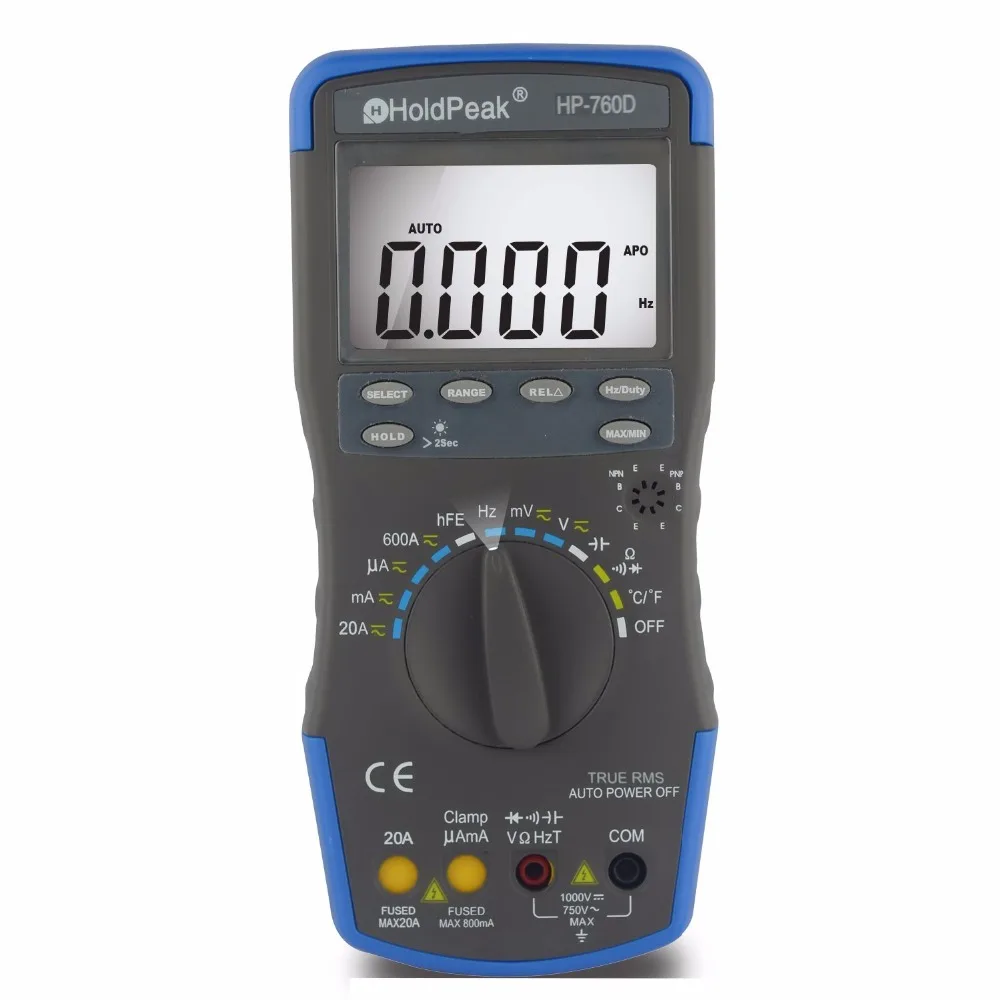 Тестер мультиметр цифровой Holdpeak HP-760D правда RMS автонастройка цифровой мультиметр метр с мин / макс значения / частота / Cuty цикл испытаний и сумка