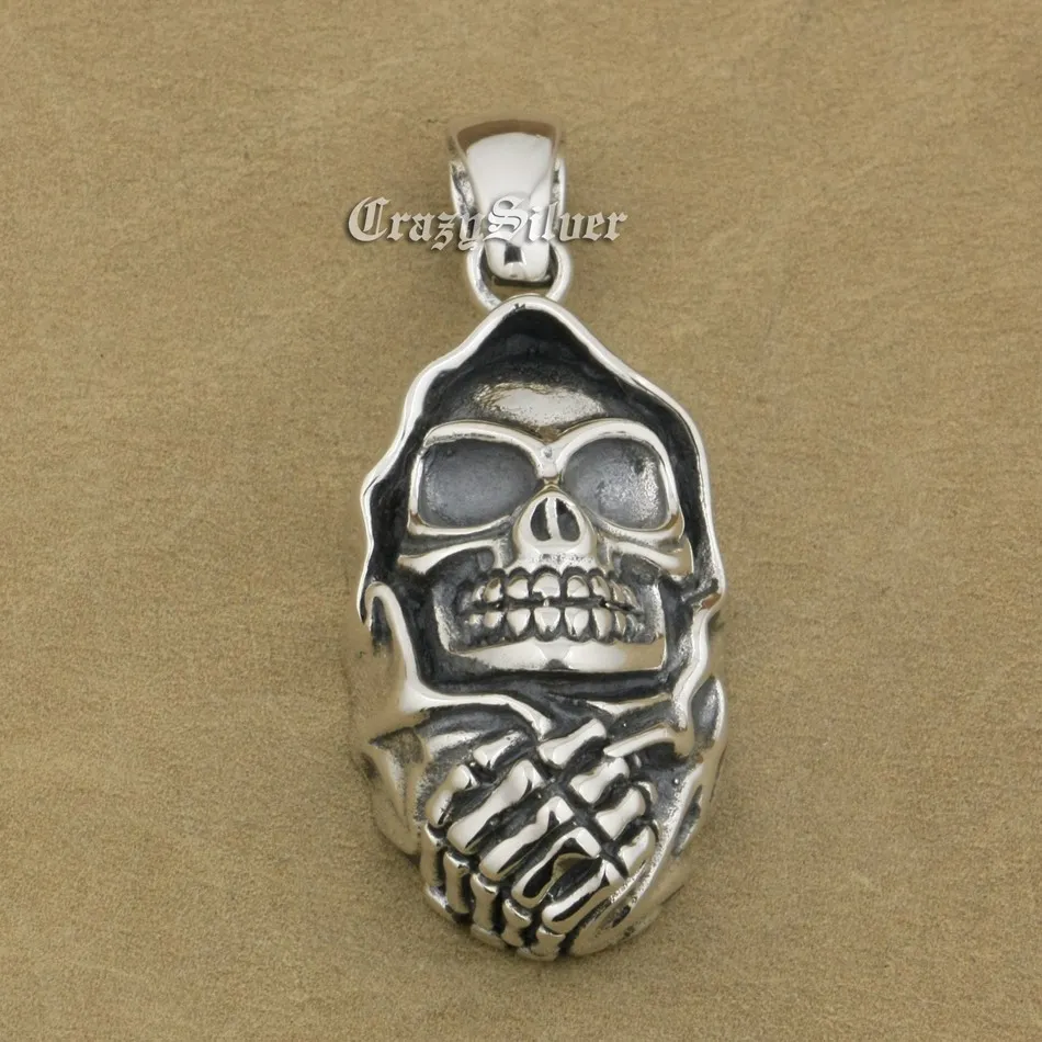 Huge 925 Sterling Silver Skull Mens Biker Rocker Punk Pendant 9V028 | Украшения и аксессуары