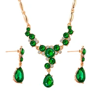 green blue black drip crystal flower strand necklace dangle earrings golden jewelry sets for women
