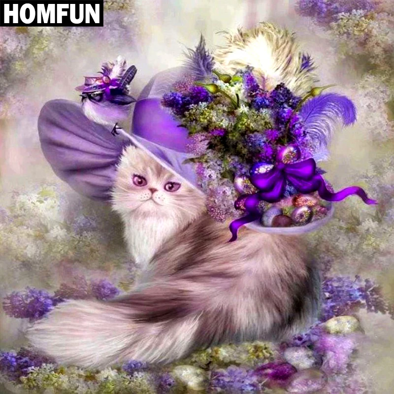 Алмазная 5D Вышивка HOMFUN картина животное цветок кот полная выкладка вышивка
