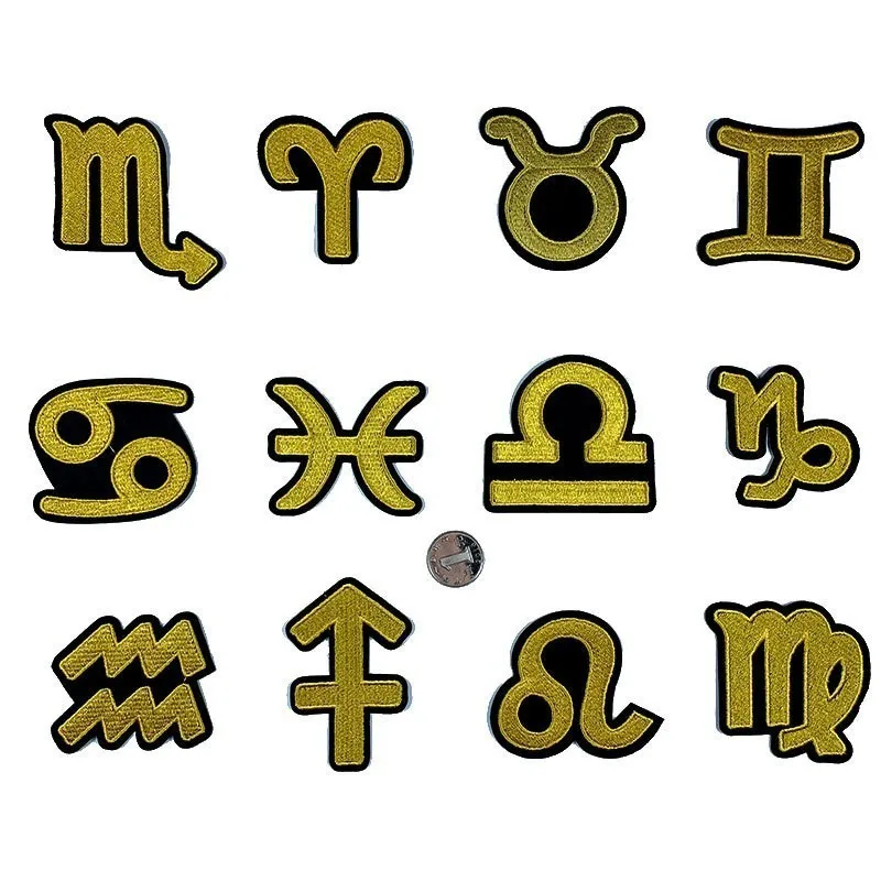 

Occident Astrology Embroidered Iron On Patches 12 Constellations Marks Gold Line Beauty Embroidery DIY Coat Shoes Accessories