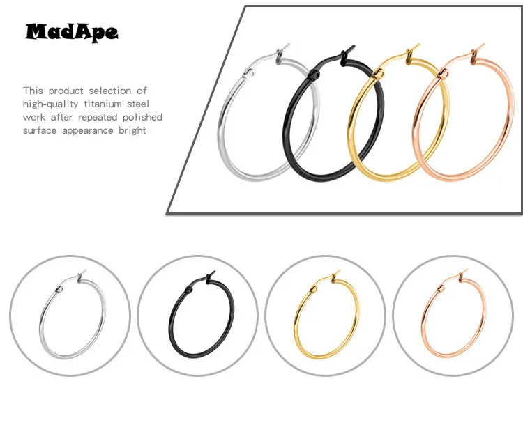 MadApe Pendientes Mujer серьги-кольца из нержавеющей стали золотой/Серебряный Цветной Круг Серьга баскетбольное кольцо для женщин/девушек ювелирные изделия