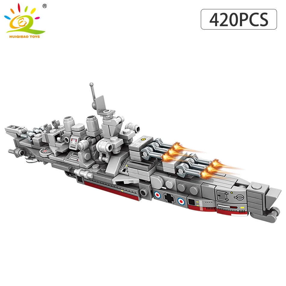 Игрушки HUIQIBAO 240 шт. 10в1 Военный мини-корабль темно-синего цвета строительные блоки