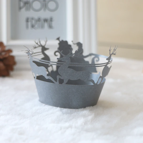 

100Pcs/Lot Laser Cut Carved Deer Pattern Cupcake Wrapper Merry Christmas Decoration Happy New Year Supplies Free Shipping