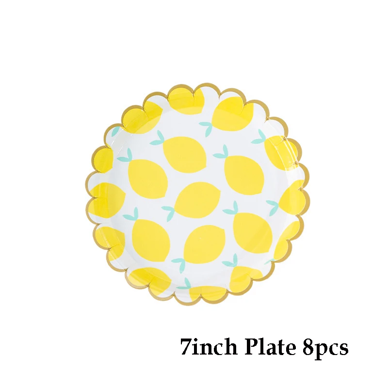 7inch plate 8pcs 8 шт одноразовая столовая посуда все для праздника лимонный узор бумажная тарелка День Рождения декорации на свадьбу, вечеринку столовые приборы - Цвет: 7inch plate 8pcs