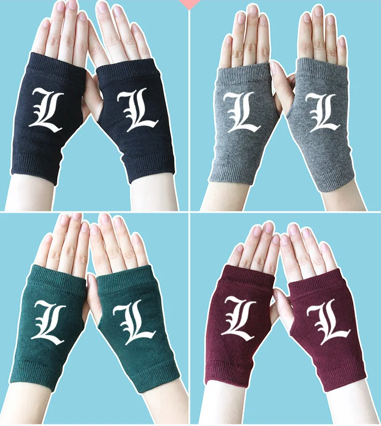 Аниме Death Note перчатки без пальцев хлопковые трикотажные наручные варежки мужские