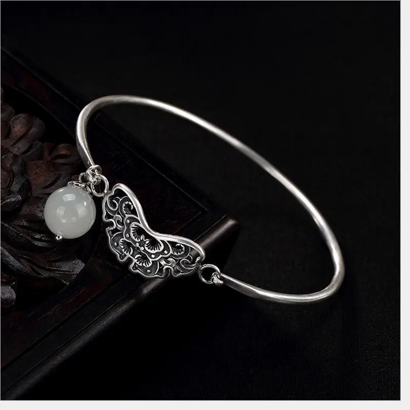 Женский тонкий браслет из серебра 100% пробы в этническом стиле|Гибкие и жесткие