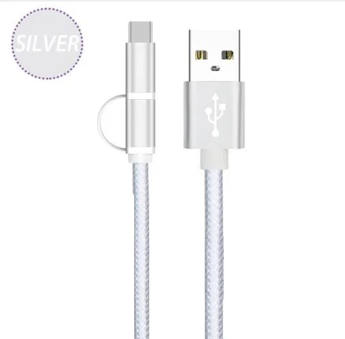 Silver 25 см портативный микро USB Тип c короткий кабель 2 в 1 для Huawei Honor 8x10 9 lite играть meizu Asus LG lenovo powerbank смартфон - Цвет: Silver