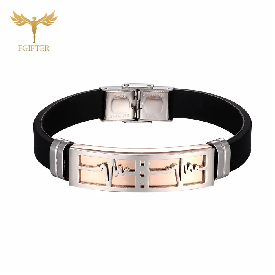 Silicone Bangles Романтика Lovers 'Love love из розового золота ЭКГ-пульсация любви для влюбленных в свадьбу силиконовые резинки - Окраска металла: Silicone Bangles