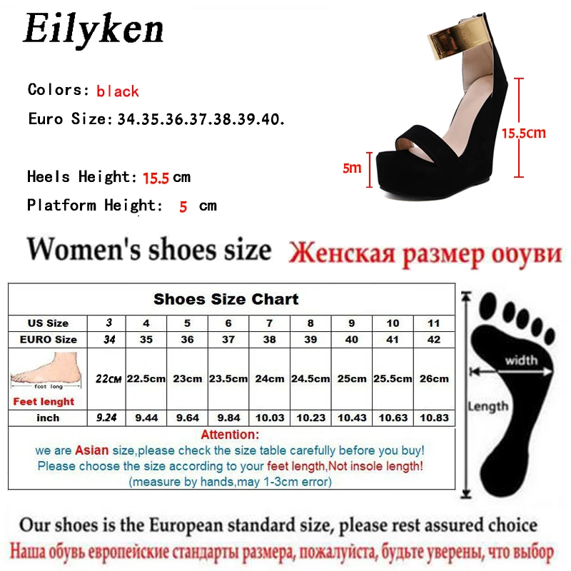 Eilyken/ г., летние модные женские босоножки на танкетке на молнии черные сандалии с ремешками на лодыжках для отдыха