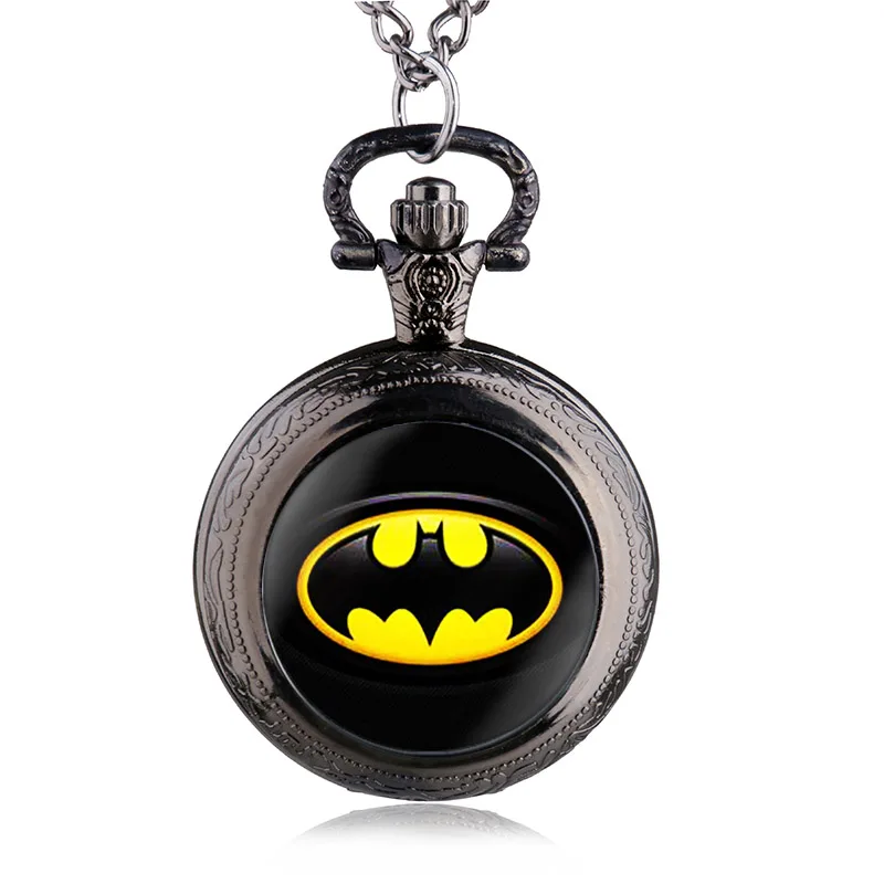 

New Time Gem Necklace Bracelet Antique Charm Round Bronze Bat Super Hero Quartz Pocket Watch Men's and Women's Watch