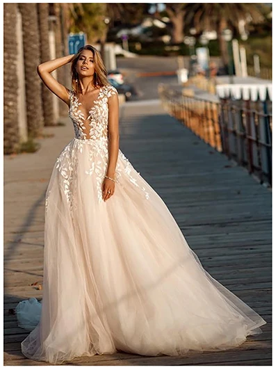 Слоновая кость LORIE, Пляжное свадебное платье, Кружевная аппликация, Vestidos de novia, винтажное белое, цвета слоновой кости, сексуальное свадебное платье, длина до пола, свадебные платья - Цвет: Слоновая кость