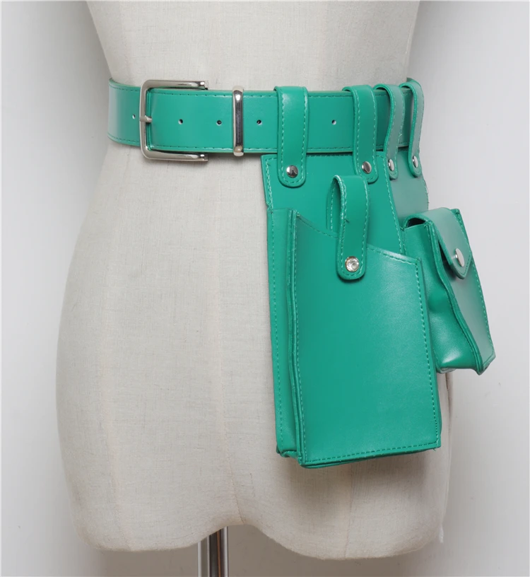 green WBB4334 XITAO Women Cummerbunds Korea Fashion Dark Fashion New Concave Shape Street Shoot Multi Function Belt Pockets WBB4334 - Цвет: green WBB4334