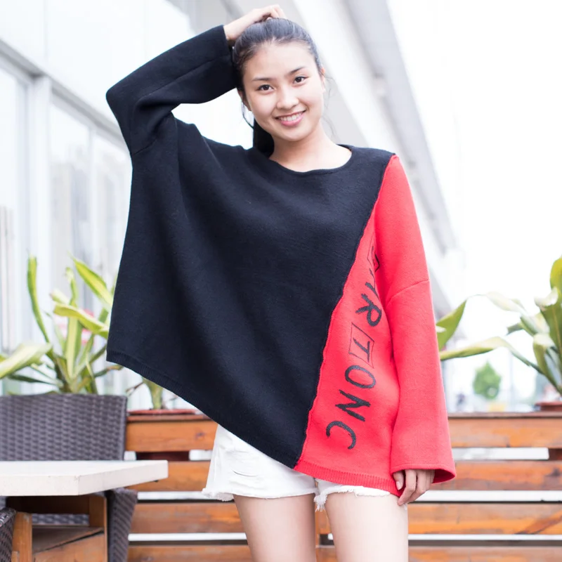 Новые весенние женские свитер толстый bat закрытый Мода письма большой размер