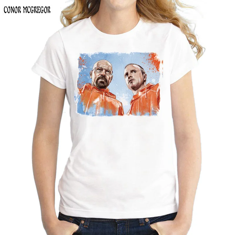 Бренд Breaking Bad для женщин Футболка Mr. White& Jessie пособия по кулинарии мультфильм печатных футболки короткий рукав мода Новин