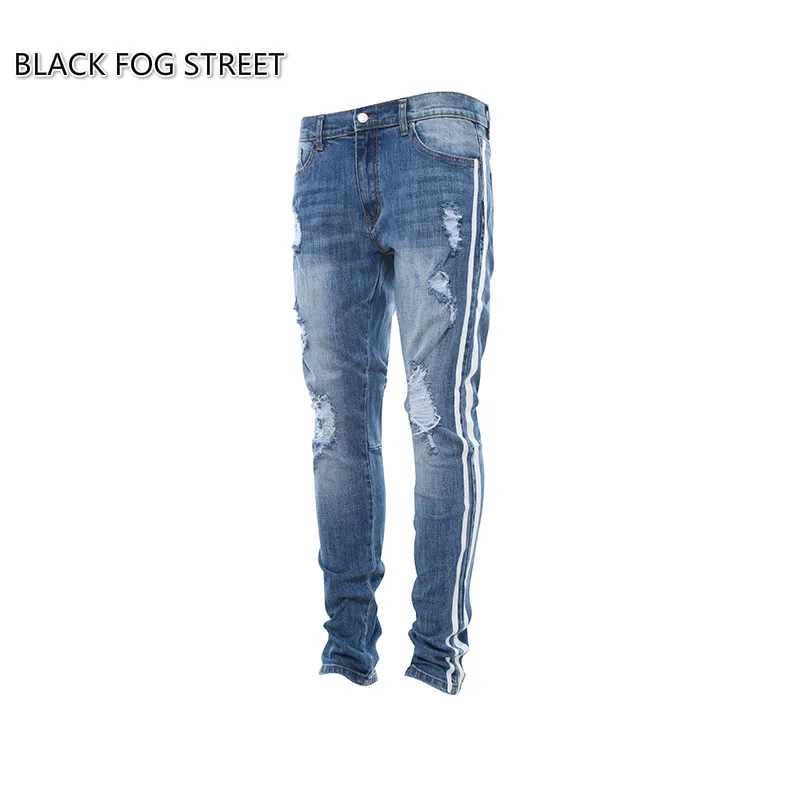 Мужские Узкие рваные джинсы с дырками классические потертые в полоску|ripped jeans|ripped