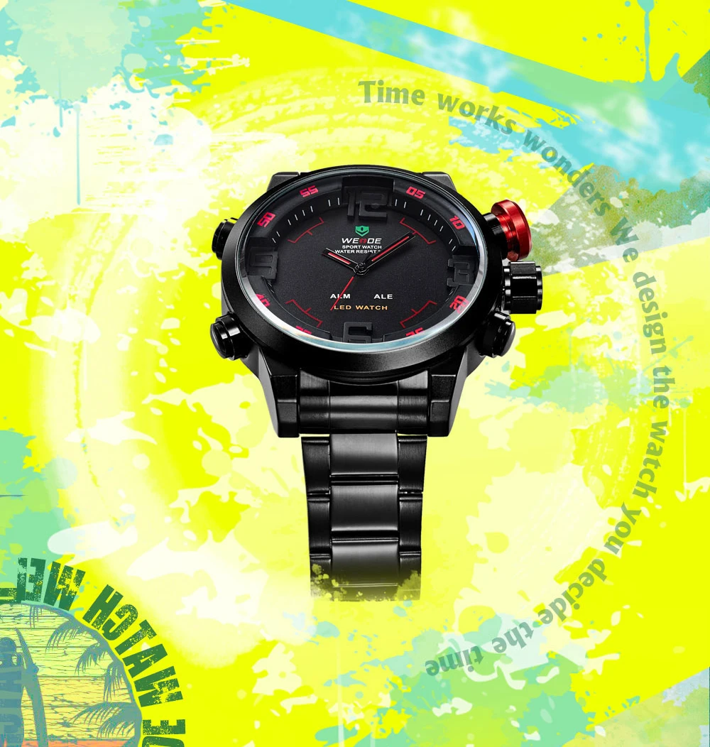 WEIDE, люксовый бренд, мужские, светодиодный, спортивные часы, аналоговый, цифровой дисплей, водонепроницаемые, нержавеющая сталь, кварцевые, для мужчин, t, наручные часы, мужские, подарки