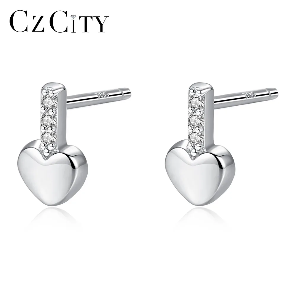 CZCITY 18K позолоченные Lovely Heart ожерелье с 925 стерлингового серебра серьги гвоздики