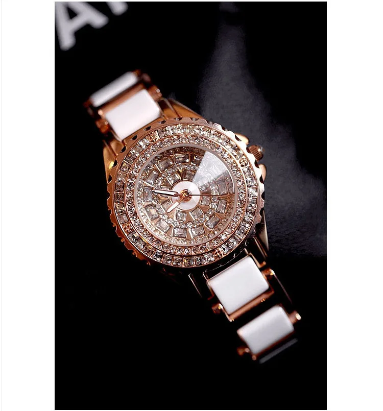 Essential 2017 Новая мода белый роскошный Часы Для женщин со стразами Керамика Кристалл