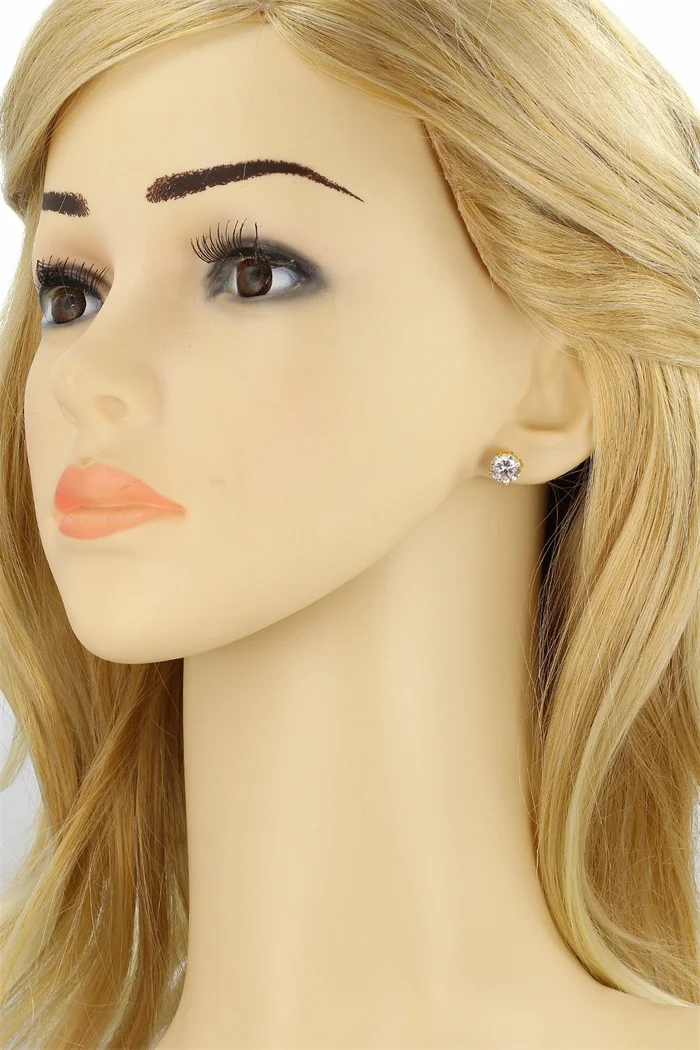 Золото Цвет Четыре коготь круглый Амур Cut Циркон Серьги-гвоздики для женщин детей