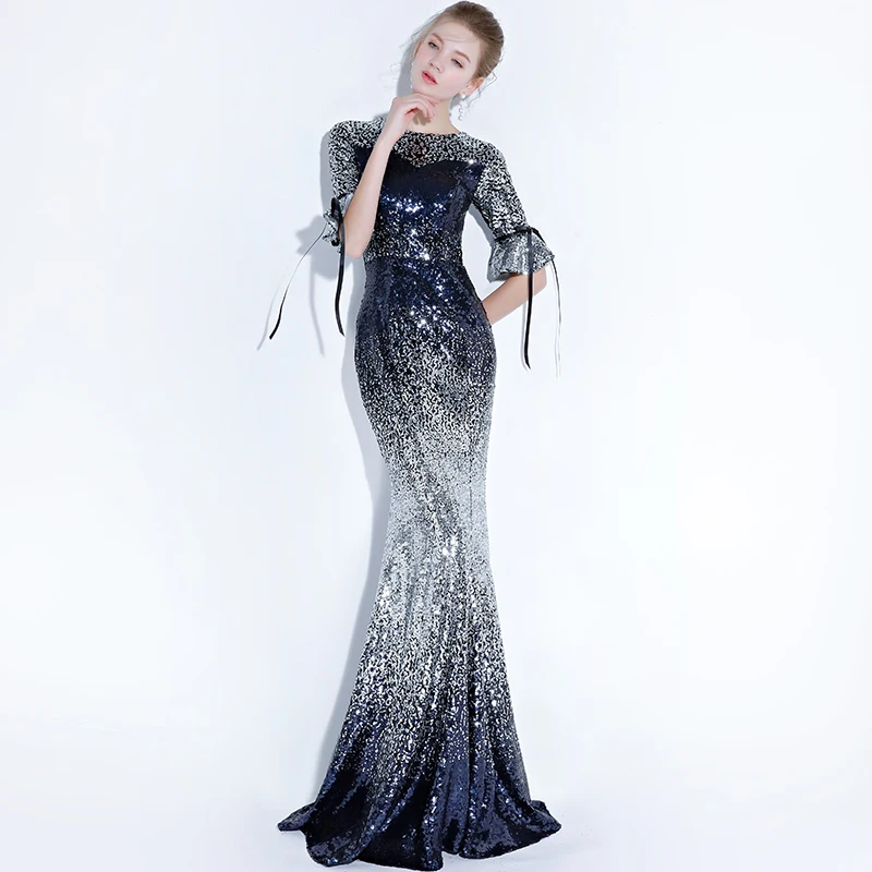 Женское вечернее платье Русалка с блестками и полурукавами|Платья для матери