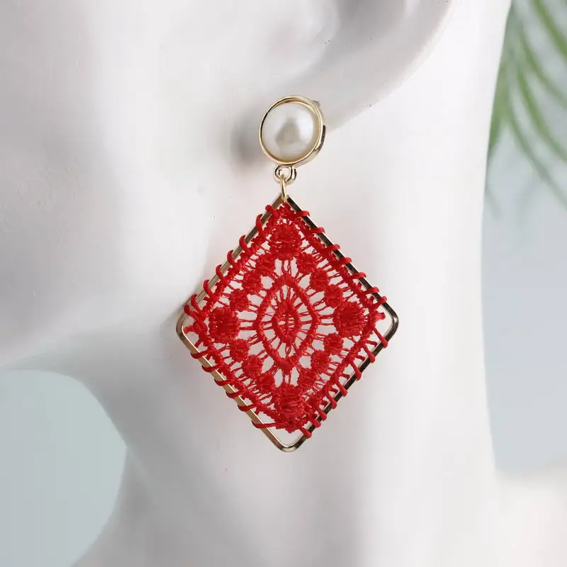 ZWPON Rhombus Tatting Black Lace Earrings for Women Jewelry Wholesale | Украшения и аксессуары