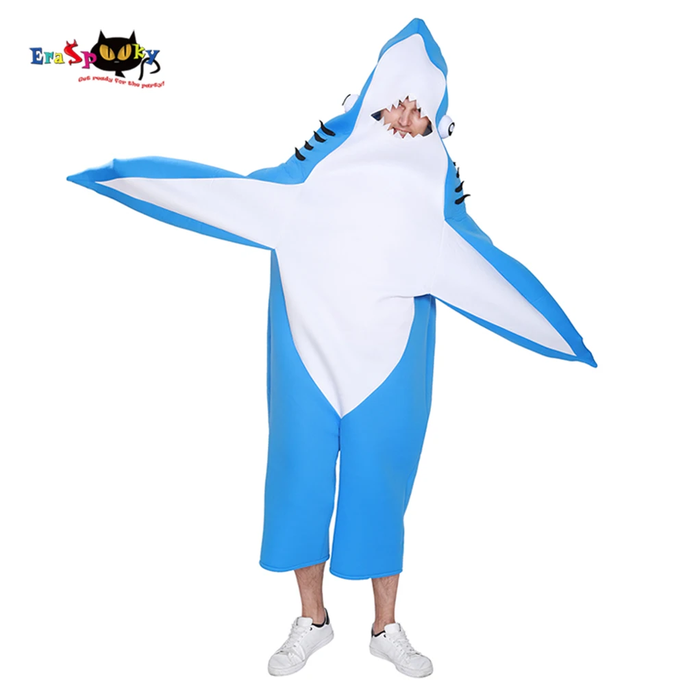 

Eraspooky Funny Blue Shark Cosplay Halloween Costume For Men Adult Onesie Animal Jumpsuit Carnival Party Stage Fancy Dress