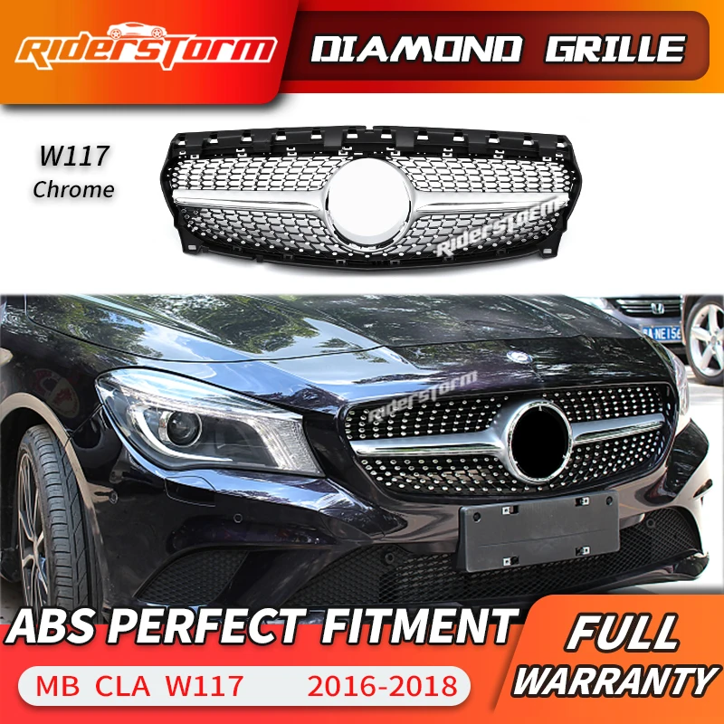 For CLA class W117 Diamond Grill Front Grille for CLA180 CLA200 CLA220 CLA250 Car grille front bumper lip 2016 2018|Гоночные решетки|