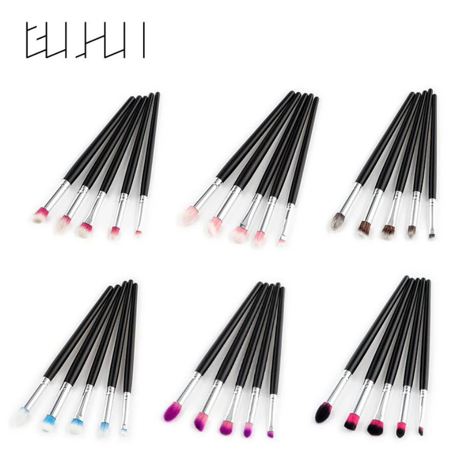 Кисти для макияжа черные 5 шт. набор кистей глаз фиолетовые мягкие волосы кисть