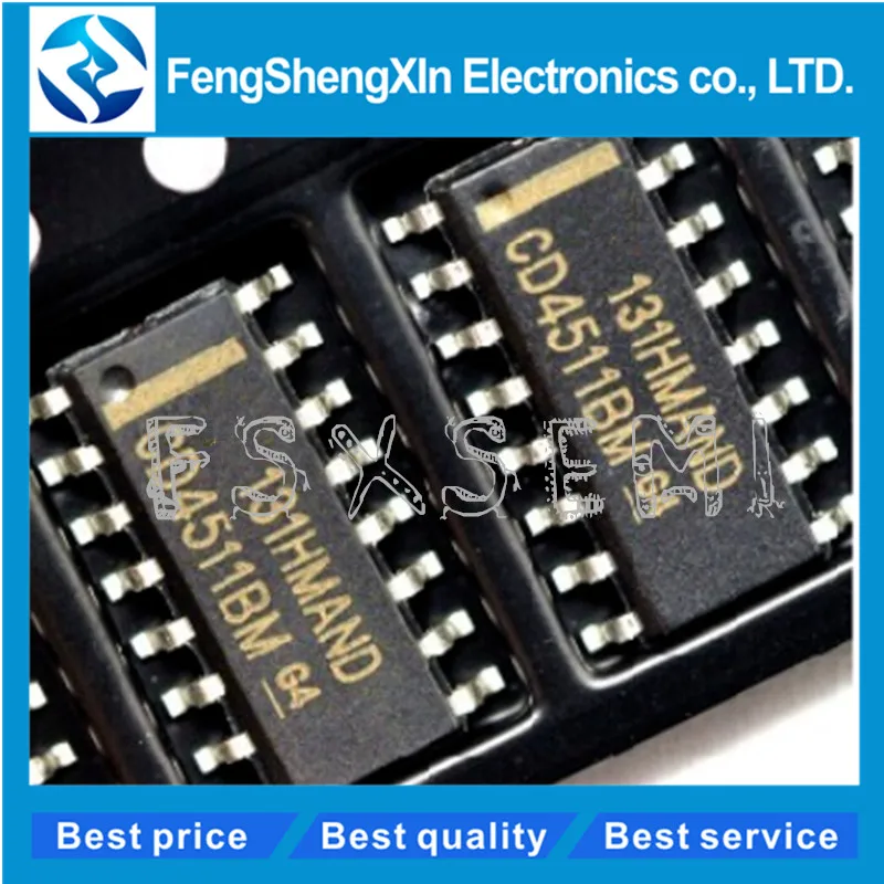 

100pcs/lot CD4511BM CD4511 HEF4511 SOP-16 BCD-to-7 Segment Latch/Decoder Driver IC