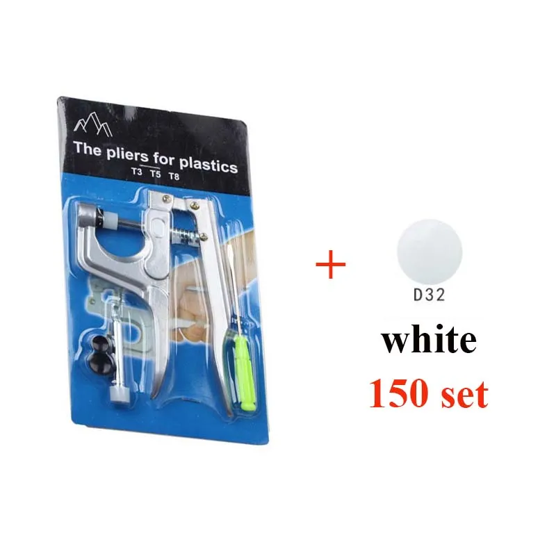plier and 150 white U-образная застежка, плоскогубцы, кнопка KAM+ 150, набор T5, пластиковая полимерная кнопка, кнопка, пресс-шпилька, ткань, кнопка, пресс-машина, швейный инструмент - Цвет: plier and 150 white