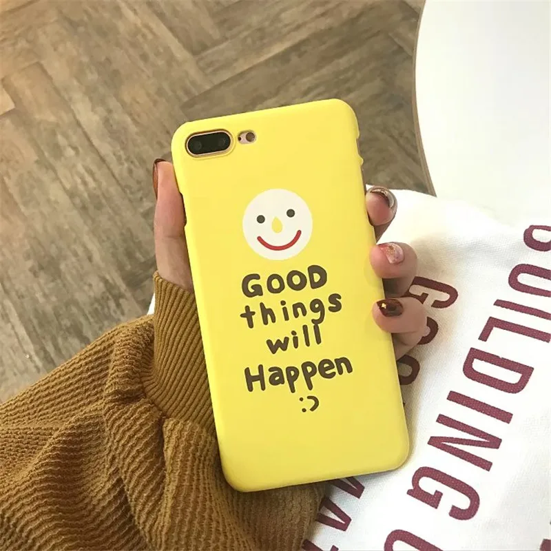 Телефона Чехлы для IPhone 6 6s 7 8 плюс милой улыбкой лицо письмо желтый Пластик X Чехол