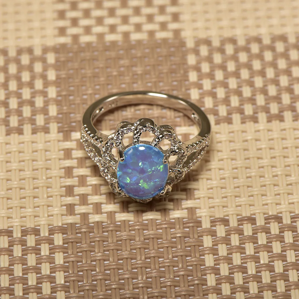 Женское кольцо из серебра 925 пробы с голубым опалом|ring size|ring size 5crystal ring |