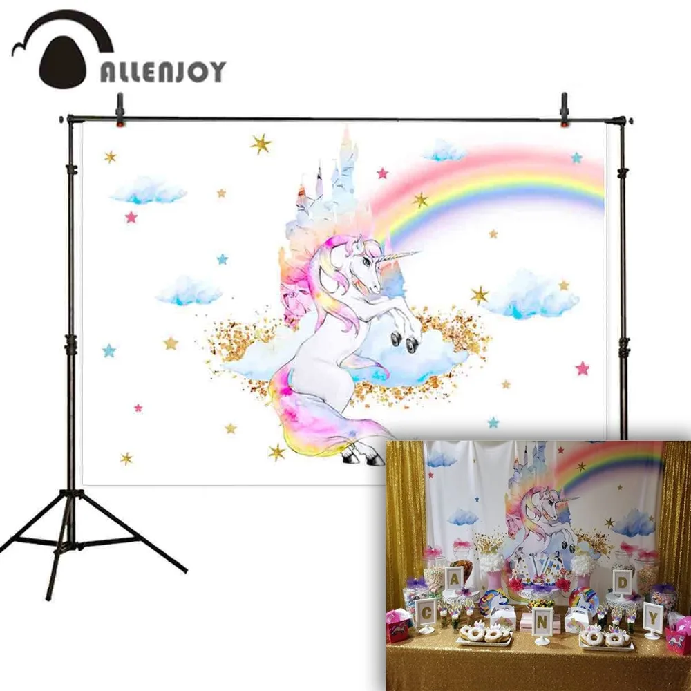 Allenjoy фон для фотосессий единорог Радуга замок звезды принцесса день рождения
