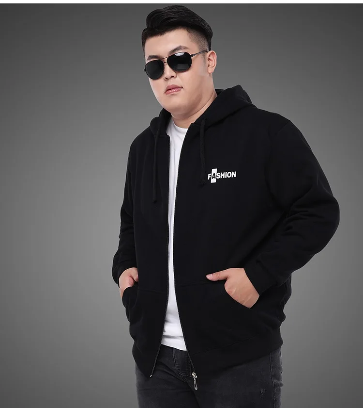 Большой размер толстовка с капюшоном 5XL 6XL 7XL 8XL 9XL осенняя и зимняя мужская теплая с длинными рукавами на молнии большой размер черная куртка