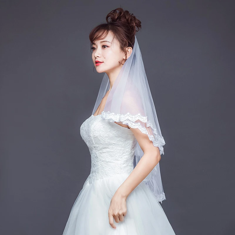 Новинка 2018 свадебные аксессуары короткая свадебная фата двухслойная цвета