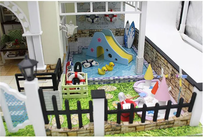 Миниатюрный садовый бассейн вилла модель ручной работы деревянный кукольный